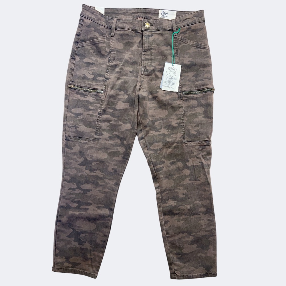 Cosmic Blue Love Jeans Women‎ 32 Army Green Camoflage Faux Zip Pockets on Legs